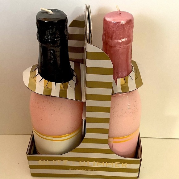 Sparkling Wine Champagne Pink Bottle Candles Set Of 2 New - Picture 2 of 5
